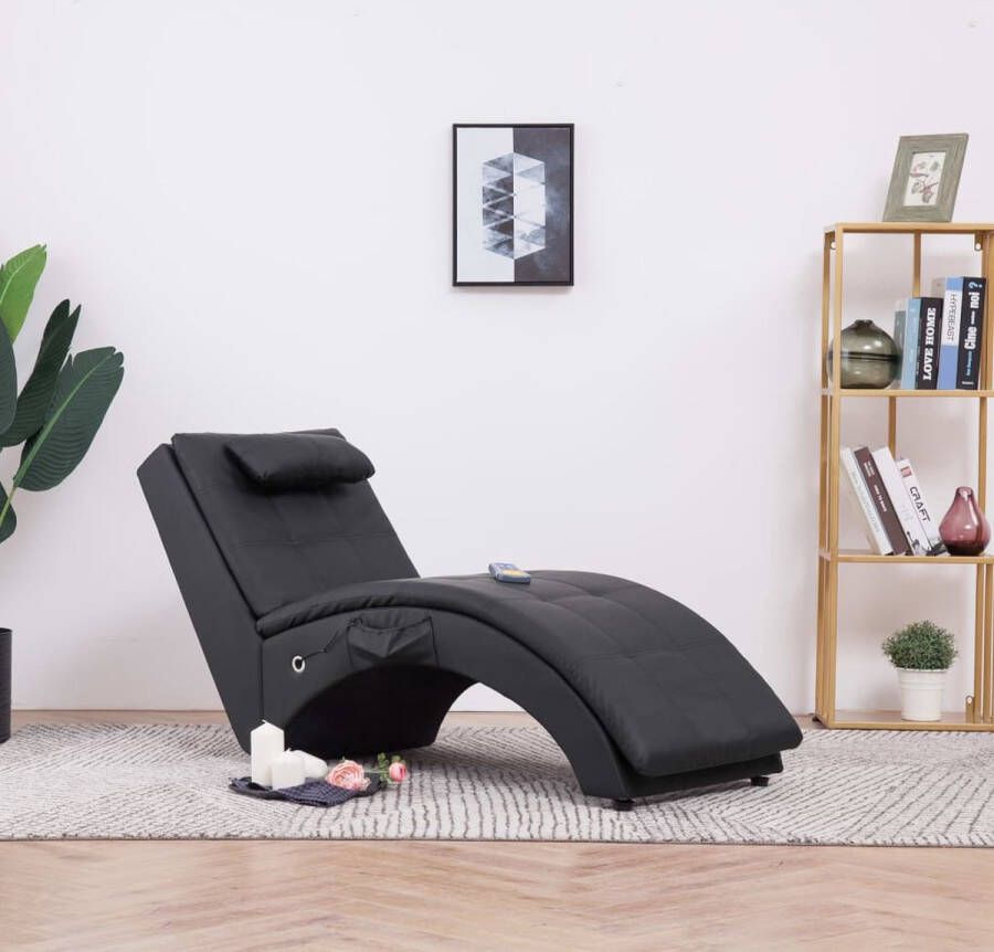 The Living Store Chaise Longue Massage en Verwarming 145 x 54 x 72 cm Zwart PVC 100%