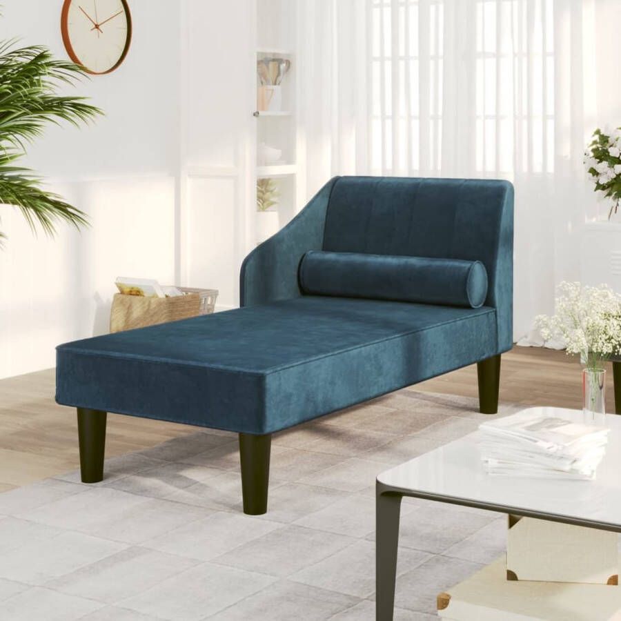 The Living Store Chaise Longue Fluweel Blauw 120 x 57 x 63 cm Comfortabele zitting - Foto 2