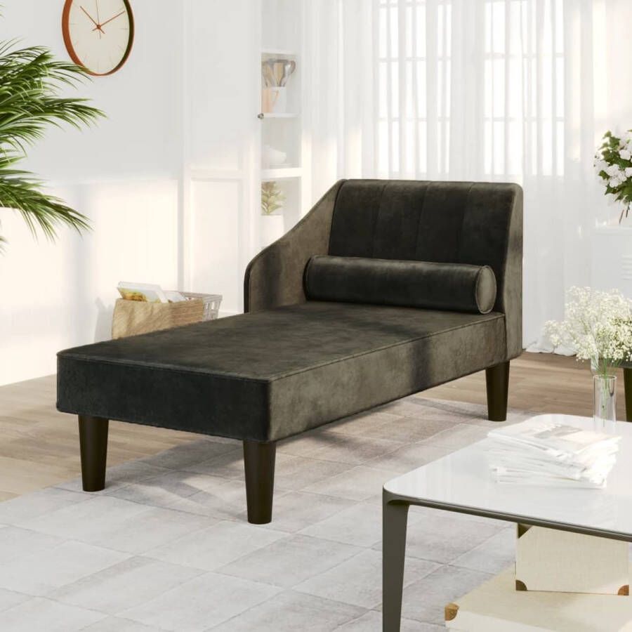 The Living Store Chaise longue met bolster fluweel zwart Bank - Foto 2