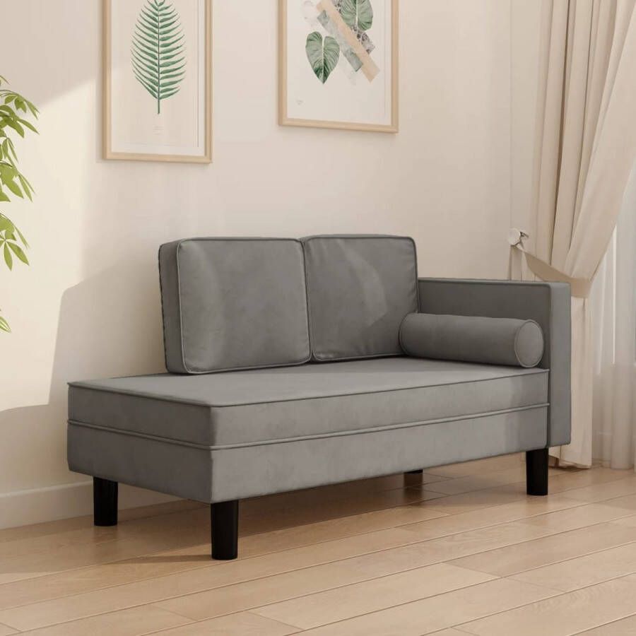 The Living Store Chaise Longue Fluweel Lichtgrijs 118 x 55 x 57 cm Comfortabel Chaise Lounge Fluweel Stoffen Bank Loungebank Relaxstoel Grijs Meubilair - Foto 3