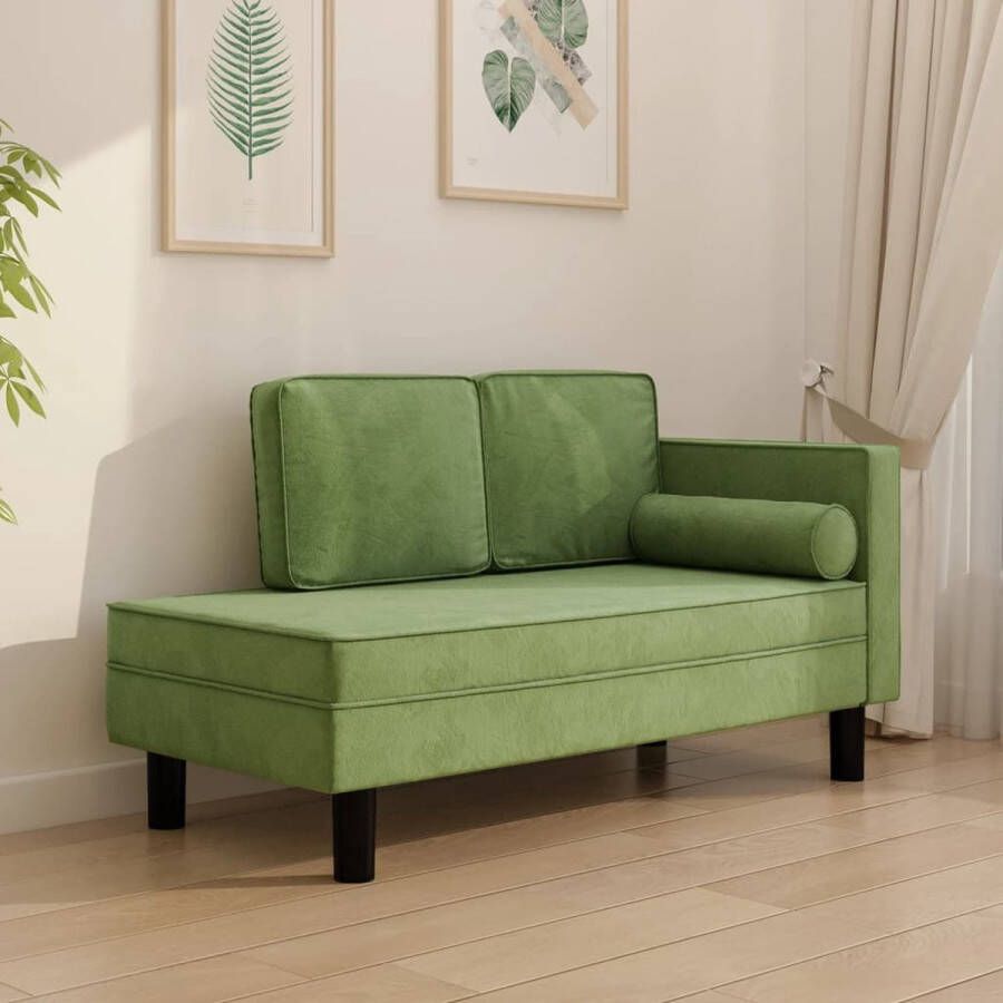 The Living Store Chaise longue met kussens en bolster fluweel lichtgroen Bank - Foto 2