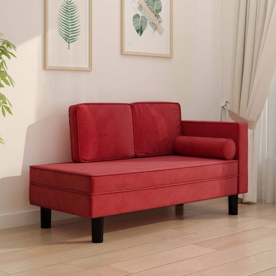 The Living Store Chaise Longue Wijnrood Fluweel 118x55x57 cm Comfortabele zitting - Foto 2