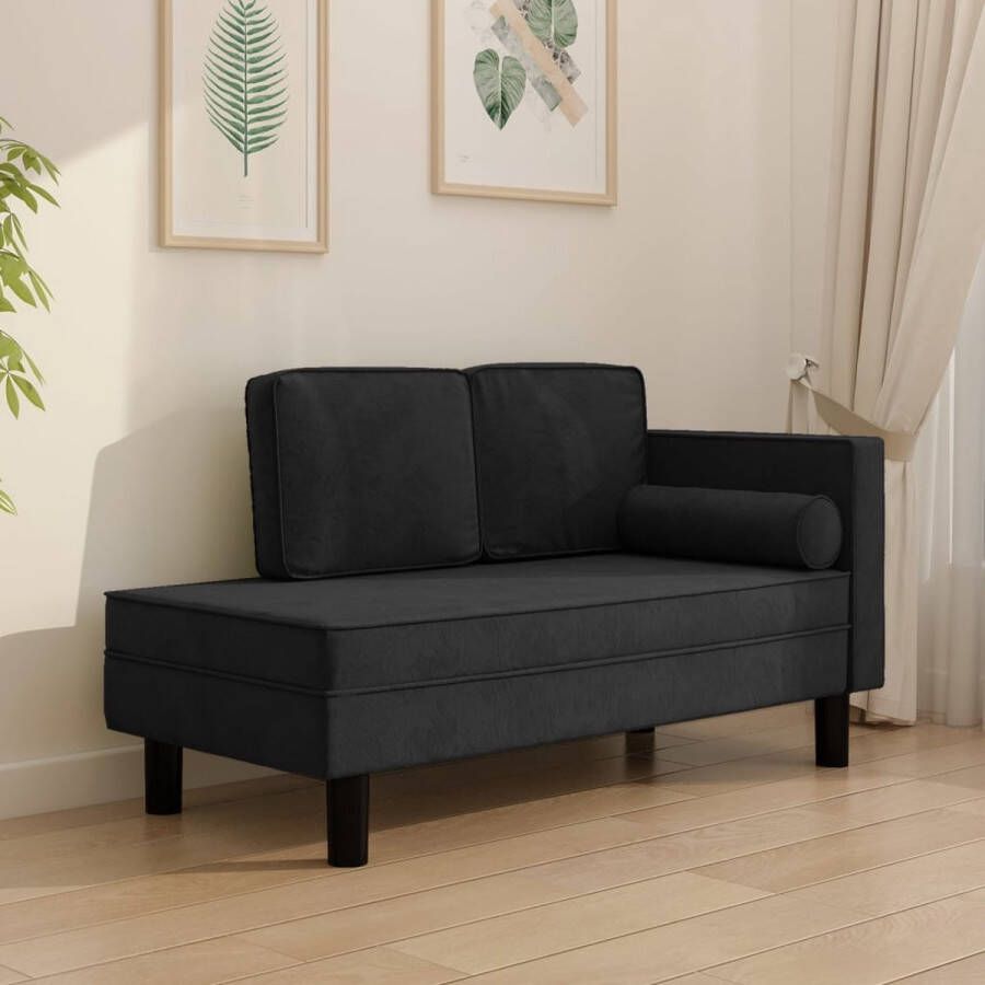 The Living Store Chaise Longue Fluweel Zwart 118 x 55 x 57 cm Comfortabele zitting - Foto 2