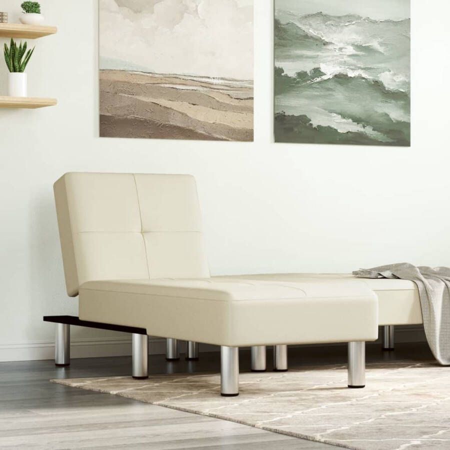 The Living Store Chaise Longue Verstelbaar Kunstleer 55 x 140 x 70 cm Crème