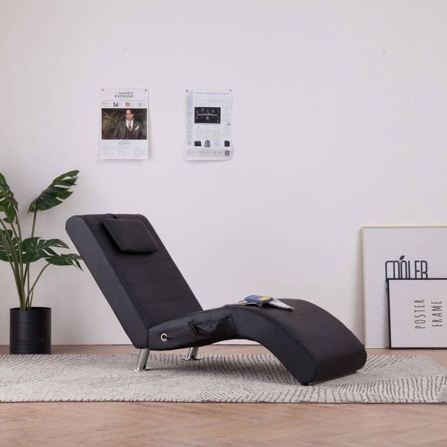 The Living Store Chaise Longue Zwarte Kunstleren Bekleding 144 x 59 x 79 cm Massage Verwarming