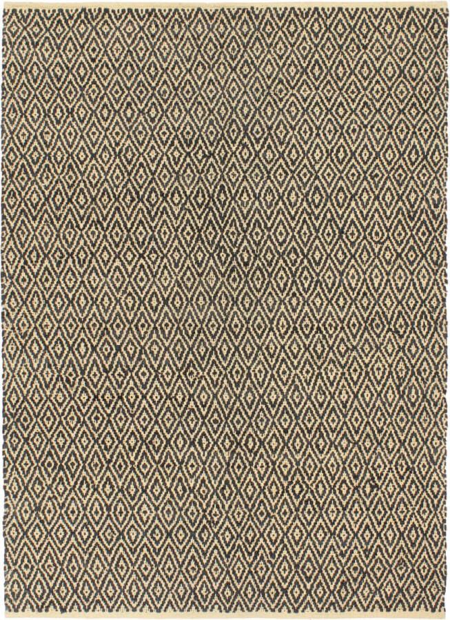 The Living Store Chindi tapijt Leer en katoen 160x230 cm Ruitpatroon Naturel en zwart