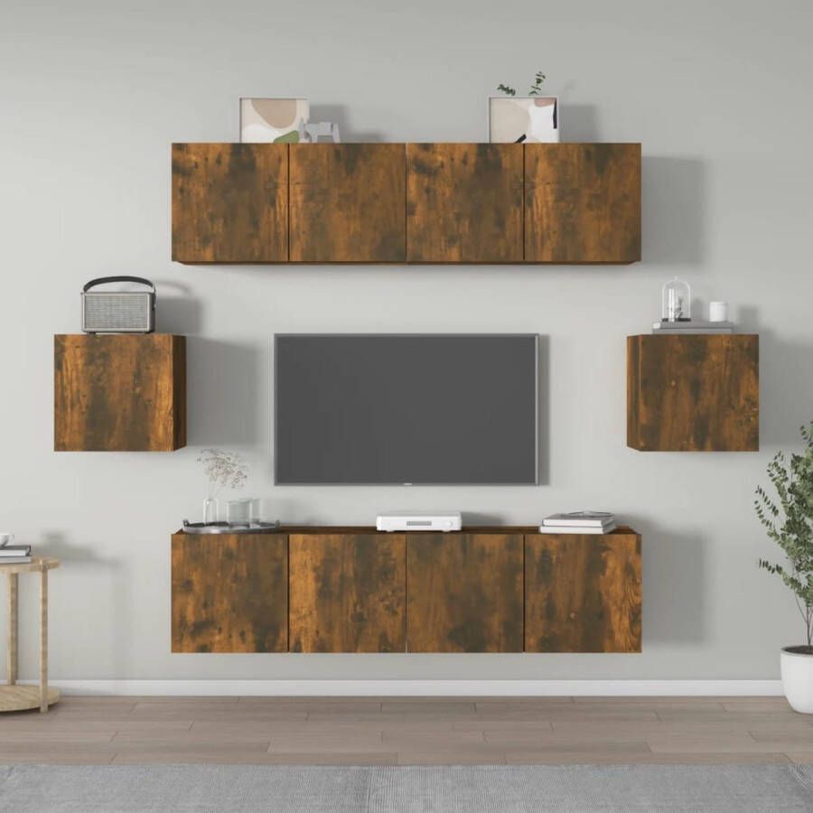 The Living Store Classic TV Cabinet Set 60 x 30 x 30 cm Smoked Oak Wood Storage Space Wall Mounted - Foto 2