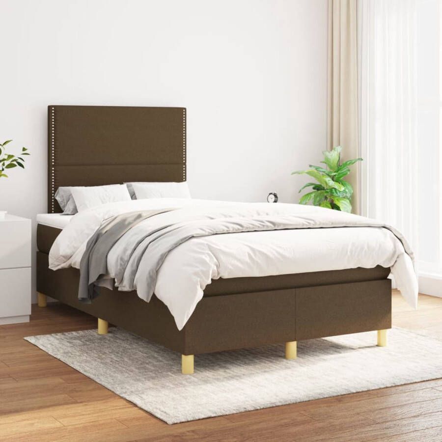 The Living Store Boxspring met matras stof donkerbruin 120x200 cm Boxspring Boxsprings Bed Slaapmeubel Boxspringbed Boxspring Bed Tweepersoonsbed Bed Met Matras Bedframe Ledikant Bedden