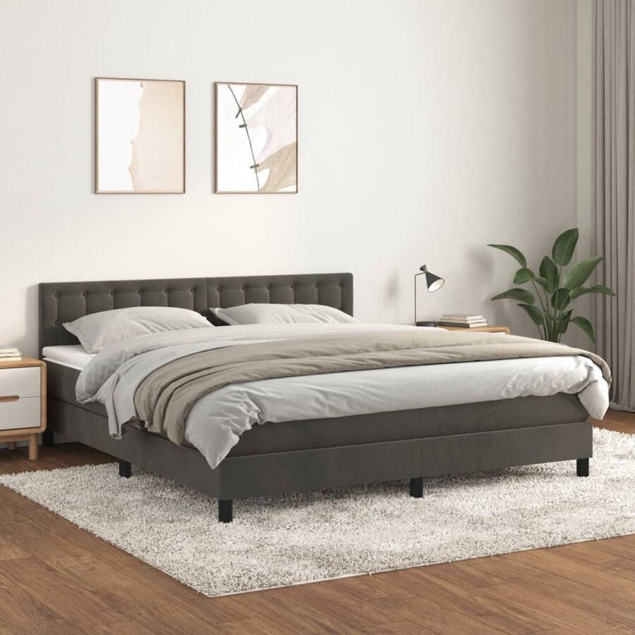 The Living Store Donkergrijs Boxspringbed 203 x 180 x 78 88 cm Fluweel Pocketvering Middelharde ondersteuning Huidvriendelijk Boxspringbed Donkere Kleuren Velvet Pocketed Spring Mattress Middelhard - Foto 3