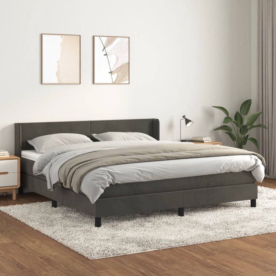 The Living Store Donkergrijs Fluweel Boxspringbed 203 x 163 x 78 88 cm Pocketvering matras Middelharde ondersteuning Huidvriendelijk topmatras Boxspringbed Donkere Kleuren Fluweel Pocketvering Middenhard