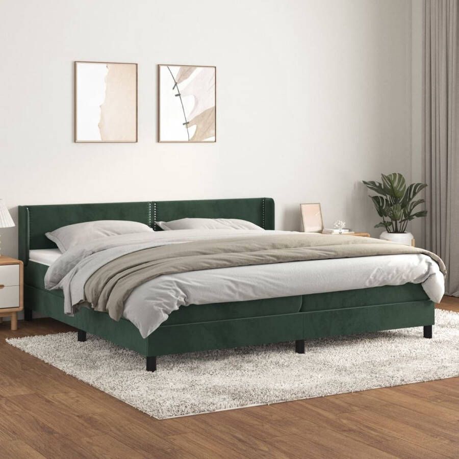 The Living Store Donkergroene Fluwelen Boxspring 203x203x78 88 cm Pocketvering Matras Middelharde Ondersteuning Huidvriendelijk Topmatras Montagehandleiding inbegrepen