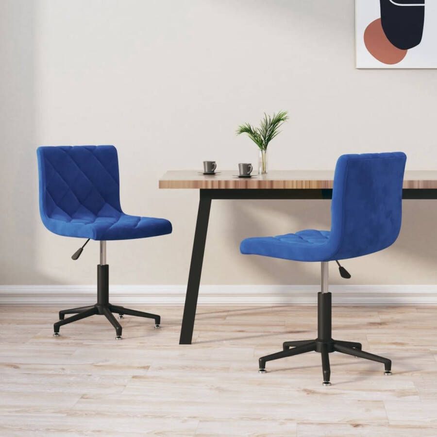 The Living Store Draaibare Eetkamerstoelen Set van 2 Fluweel 40x43x(74.5-88.5) cm Blauw Zwart - Foto 2