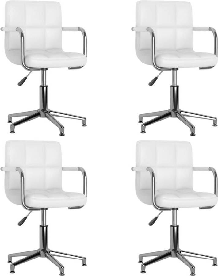 The Living Store Draaibare Eetkamerstoelen Wit Verchroomd Staal en Kunstleer 48x47x(74.5-88.5)cm Set van 4 Draaibare Eetkamerstoelen Kunstleder Meubels Witte Eetkamerstoelen Modern Design Stoelen - Foto 3