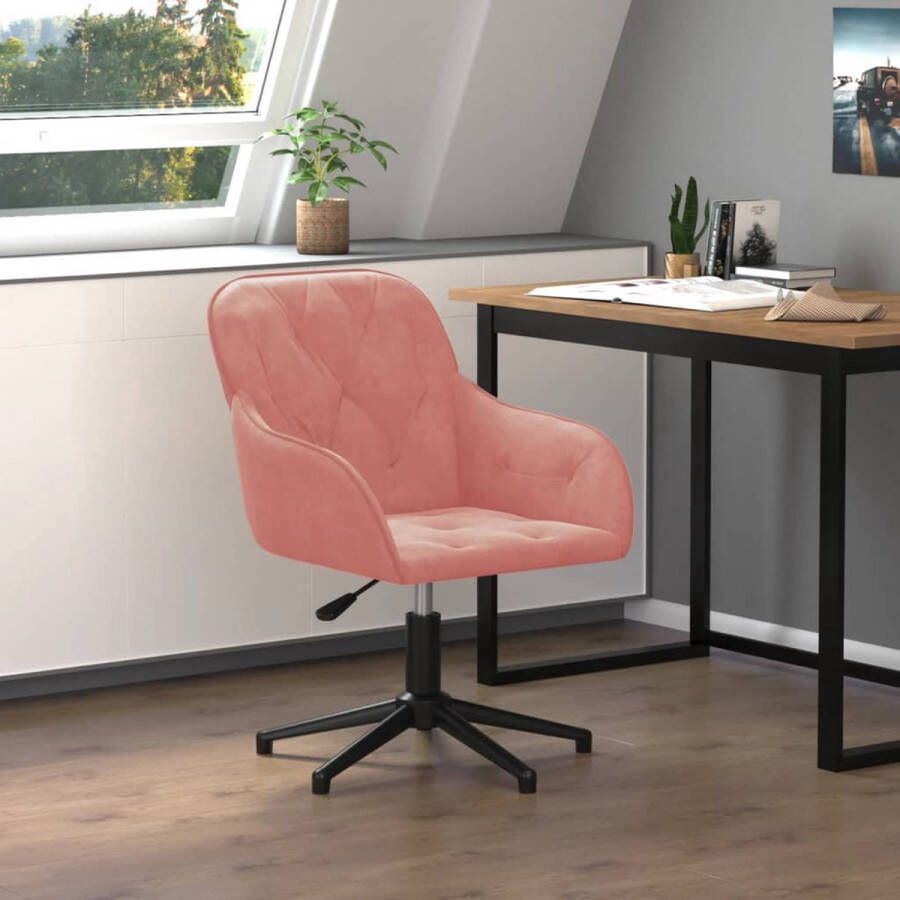The Living Store Kantoorstoel draaibaar fluweel roze Kantoorstoel Draaibare Stoel Ergonomische Stoel Fluweel Stoel Roze Stoel