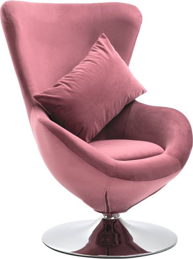 The Living Store Draaistoel eivormig met kussen fluweel roze Fauteuil - Foto 2