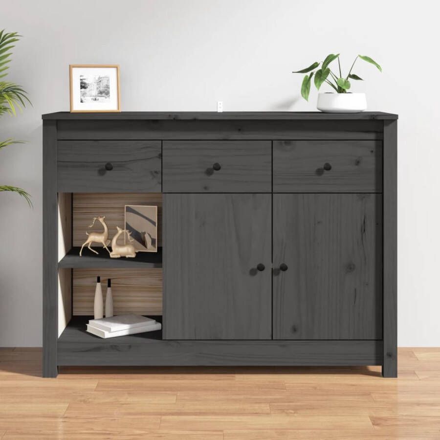 The Living Store Dressoir 100x35x74 cm massief grenenhout grijs Keukenkast