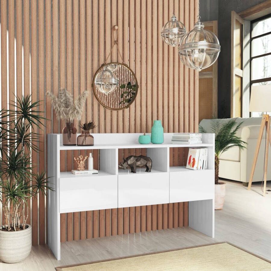 The Living Store Dressoir 105x30x70 cm bewerkt hout hoogglans wit Dressoir Modern Design Wit Meubilair Opbergkast Salontafel - Foto 2