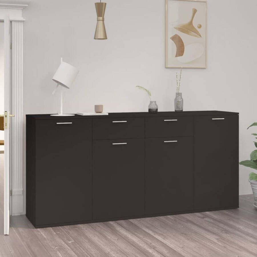 The Living Store Dressoir 160x36x75 cm bewerkt hout zwart Dressoir Commode Opslag Houten Dressoir Zwart Dressoir - Foto 2