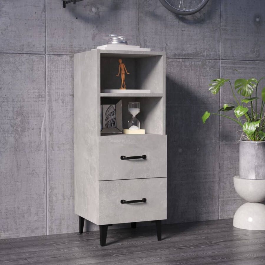 The Living Store Dressoir 34-5x34x90 cm bewerkt hout betongrijs Keukenkast - Foto 2