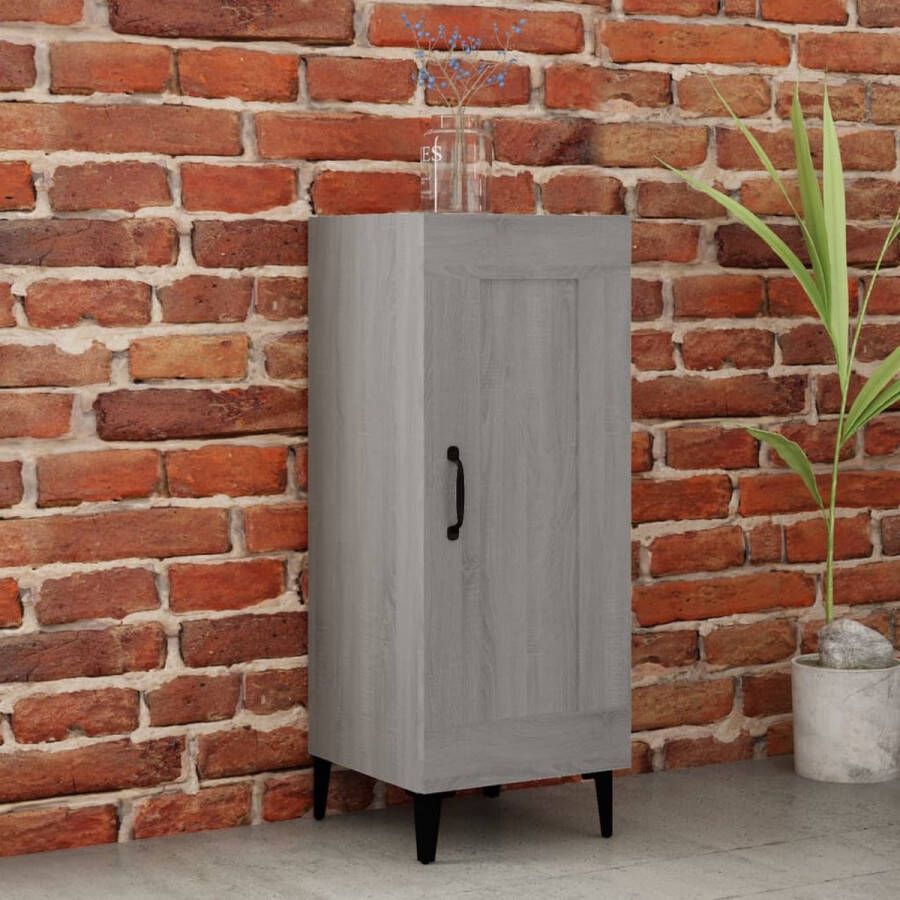 The Living Store Dressoir 34 5x34x90 cm bewerkt hout grijs sonoma eikenkleurig Dressoir Bijzettafel Grijze Salontafel Houten Dressoir Vintage Dressoir - Foto 2