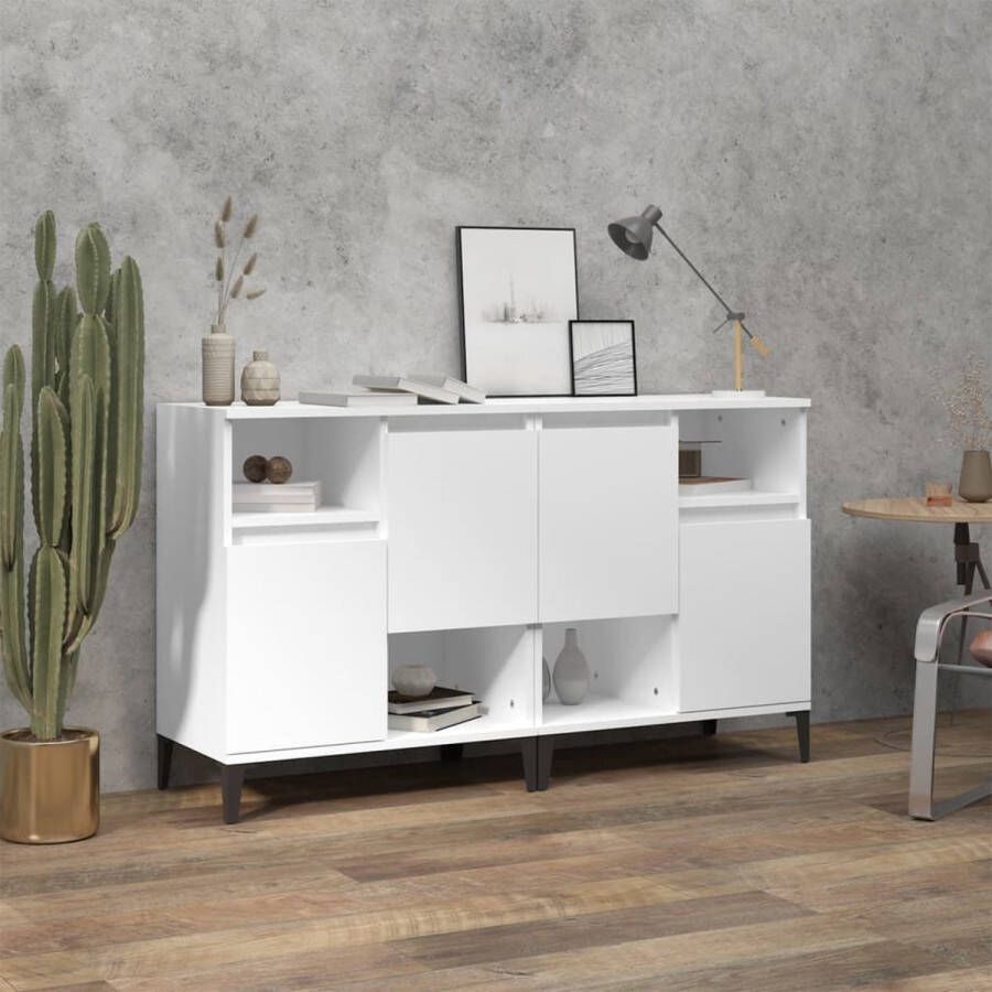 The Living Store Dressoirs 2 st 60x35x70 cm bewerkt hout wit Dressoir Commode Meubel Houten Dressoir Wit Dressoir - Foto 2