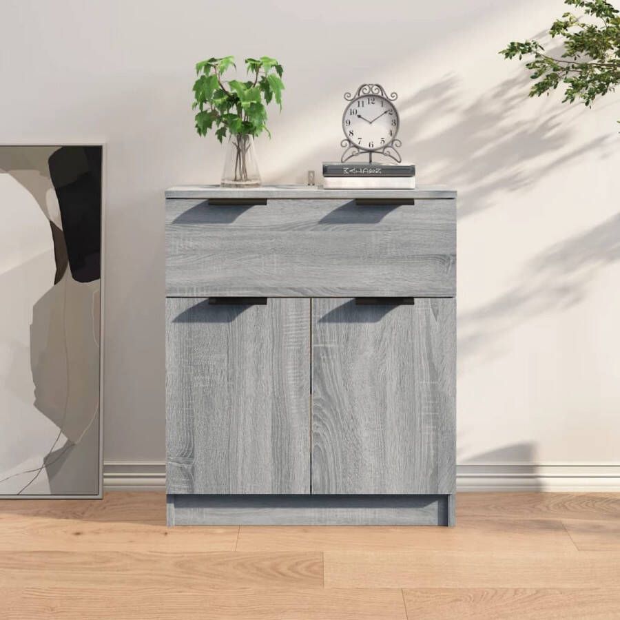 The Living Store Dressoir Houten 60x30x70cm Grijs Sonoma Eiken Modern design Eenvoudig te reinigen Voldoende opbergruimte