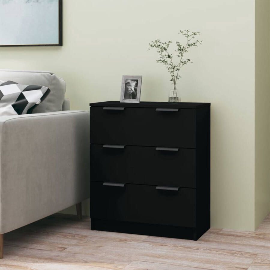 The Living Store Dressoir 60x30x70 cm bewerkt hout zwart Dressoir Houten Dressoir Black Dresser Vintage Dressoir Salontafel - Foto 4