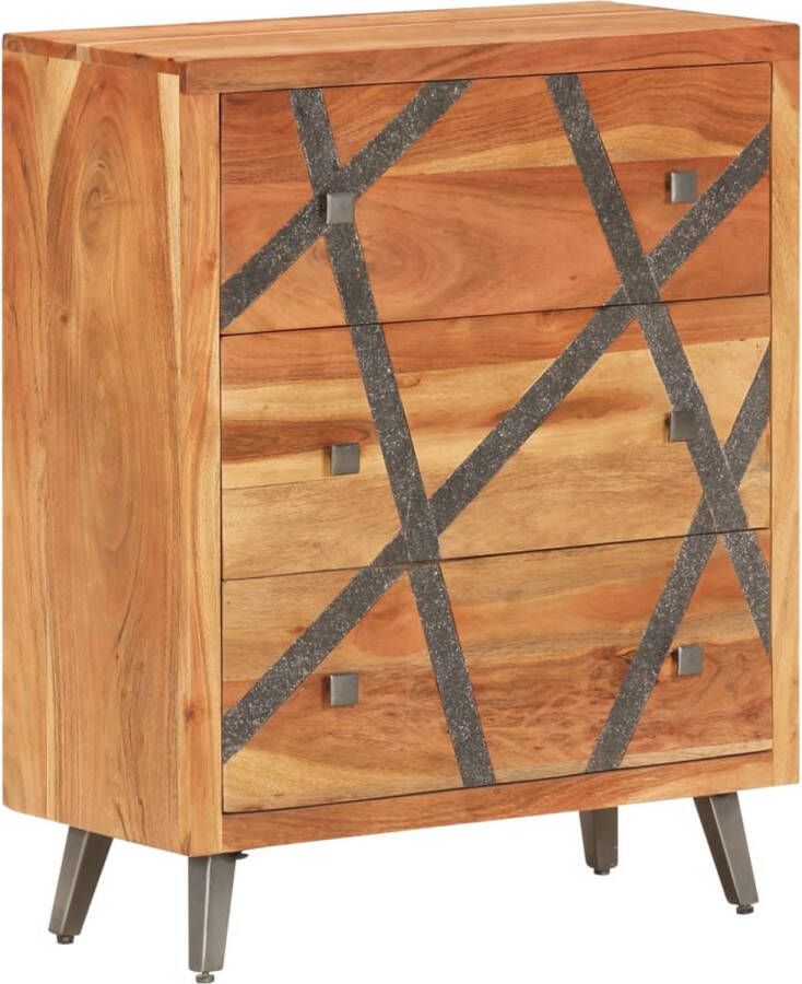 The Living Store Dressoir Vintage Acaciahout 60 x 30 x 75 cm 3 laden met streepdetails - Foto 1