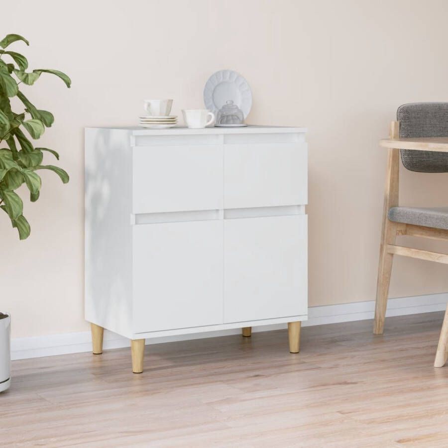 The Living Store Dressoir 60x35x70 cm bewerkt hout wit Dressoir Commode Houten Kast Witte Kast Opbergkast - Foto 2