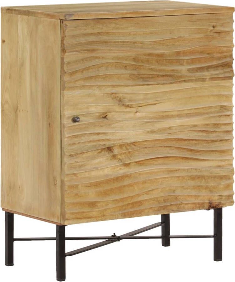 The Living Store Dressoir Mangohout 60x35x75 cm Handgesneden patronen Massief hout en staal