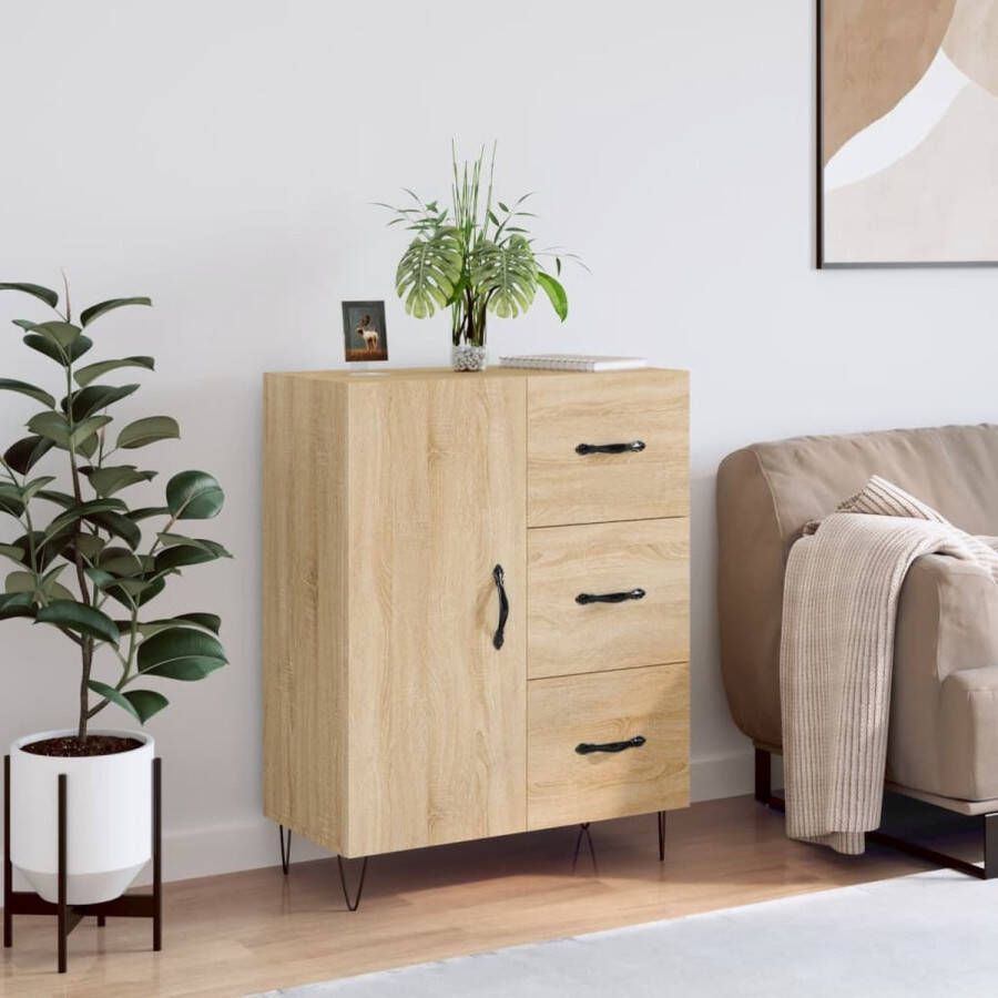 The Living Store Dressoir s Dressoir 69.5 x 34 x 90 cm Sonoma eiken Bewerkt hout en metaal - Foto 3