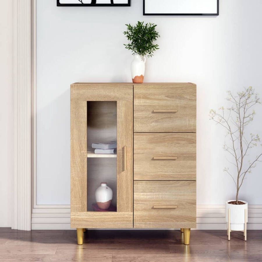 The Living Store Dressoir 69-5x34x90 cm bewerkt hout sonoma eikenkleurig Keukenkast - Foto 2