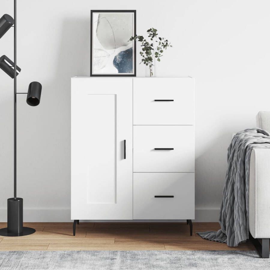 VidaXL The Living Store Dressoir 69 5x34x90 cm bewerkt hout wit Dressoir Kast Houten Dressoir Wit Dressoir Salontafel - Foto 2