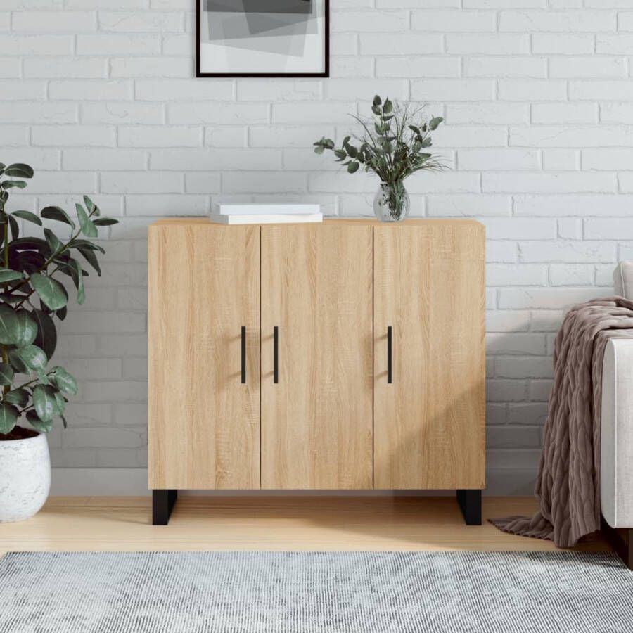 The Living Store Dressoir 90x34x80 cm bewerkt hout sonoma eikenkleurig Keukenkast