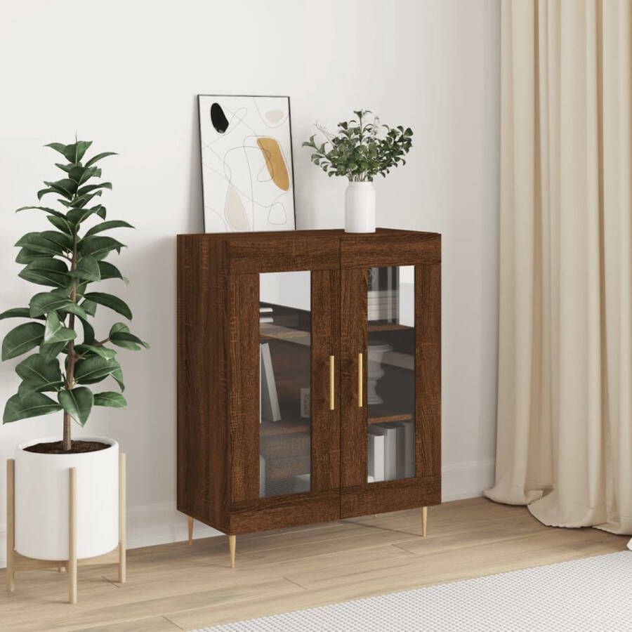 The Living Store Dressoir Bruineiken 69.5 x 34 x 90 cm Glas ontwerp