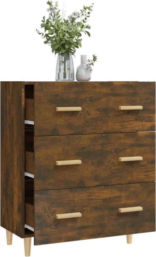 The Living Store Dressoir Classic Bewerkt Hout 70 x 34 x 90 cm Gerookt Eiken - Foto 1