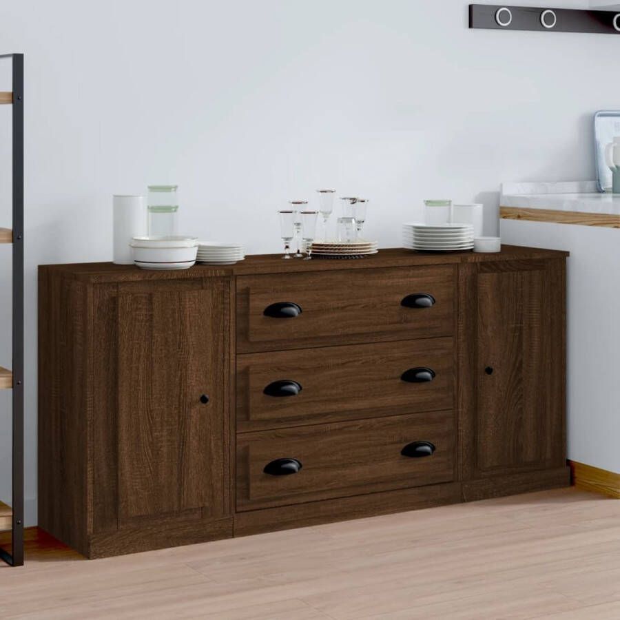 The Living Store Dressoir Classic Bruineiken 140x35.5x67.5 cm 3 stuks