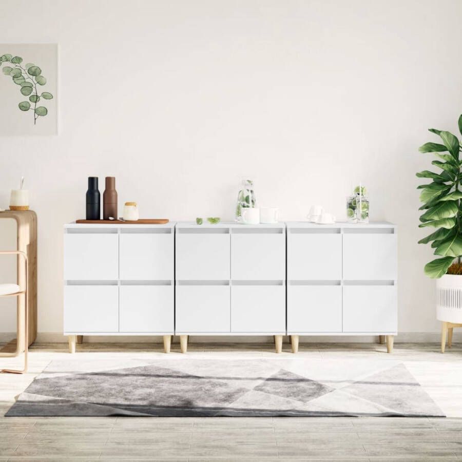 The Living Store Dressoir Classic White 60 x 35 x 70 cm Bewerkt hout en eucalyptushout