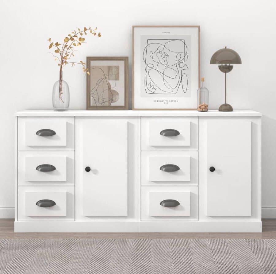 The Living Store Dressoir Classic White Set van 2 70 x 35.5 x 67.5 cm Duurzaam bewerkt hout