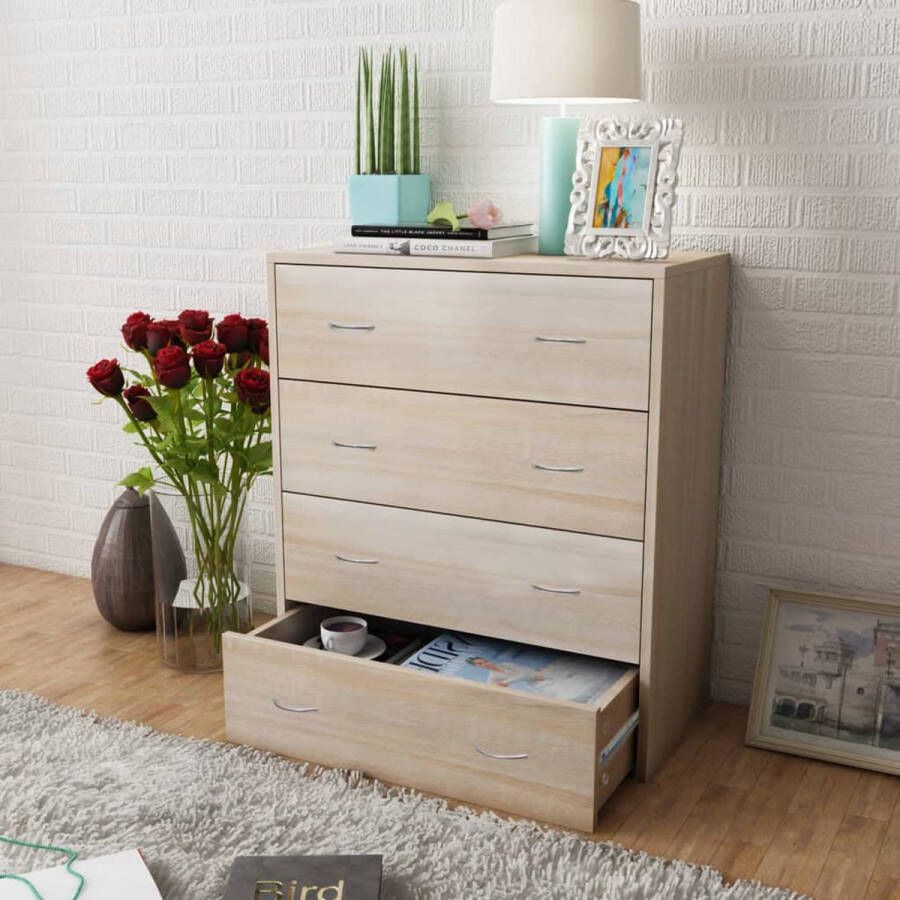 The Living Store Dressoir met 4 lades 60x30 5x71 cm eikenkleur Dressoir Commode Eiken Kleur Houten Dressoir Opslagmeubilair - Foto 2