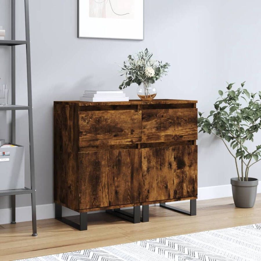 The Living Store Dressoir Gerookt Eiken 40x35x70 cm Duurzaam bewerkt hout Voldoende opbergruimte Weergavefunctie Sterke ijzeren poten Montage vereist