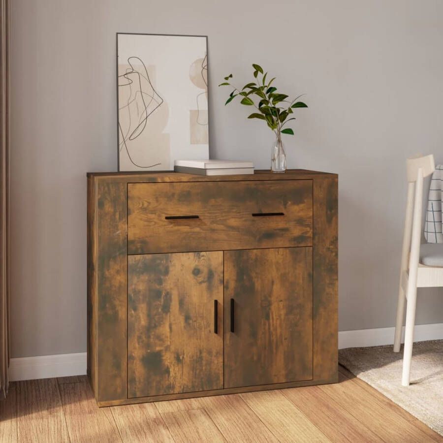 The Living Store Dressoir Gerookt Eiken Hout 80 x 33 x 70 cm - Foto 1