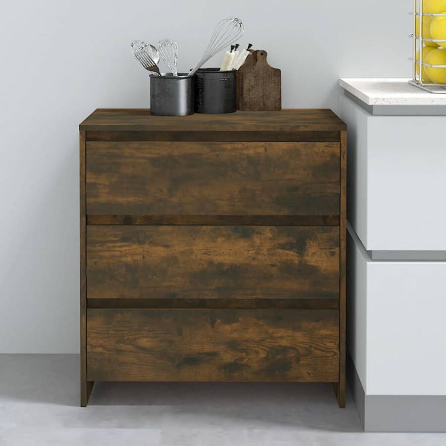 The Living Store Dressoir Gerookt Eiken Opbergkast 70x41x75 cm 3 Laden Montage vereist Wandmontage Spaanplaat