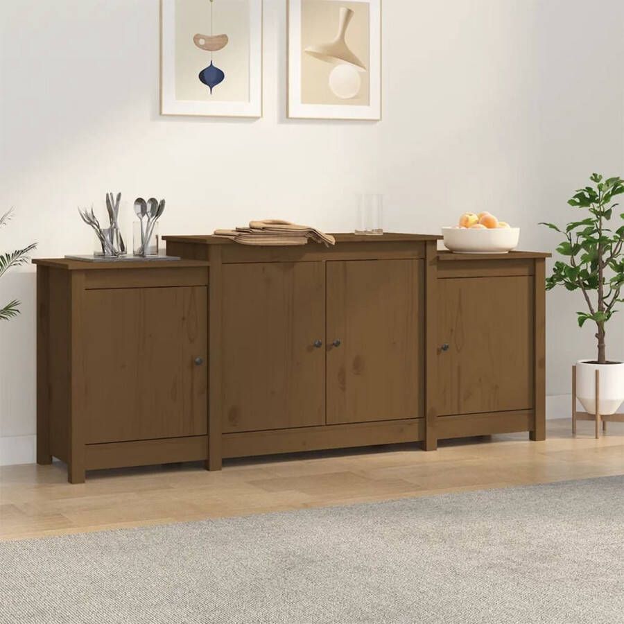 The Living Store Dressoir 164x37x68 cm massief grenenhout honingbruin Dressoir Houten Dressoir Grenoble Hout Vintage Dressoir Landelijke Stijl - Foto 2