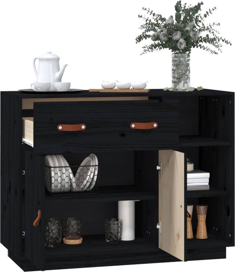 The Living Store Dressoir 98-5x40x75 cm massief grenenhout zwart Keukenkast