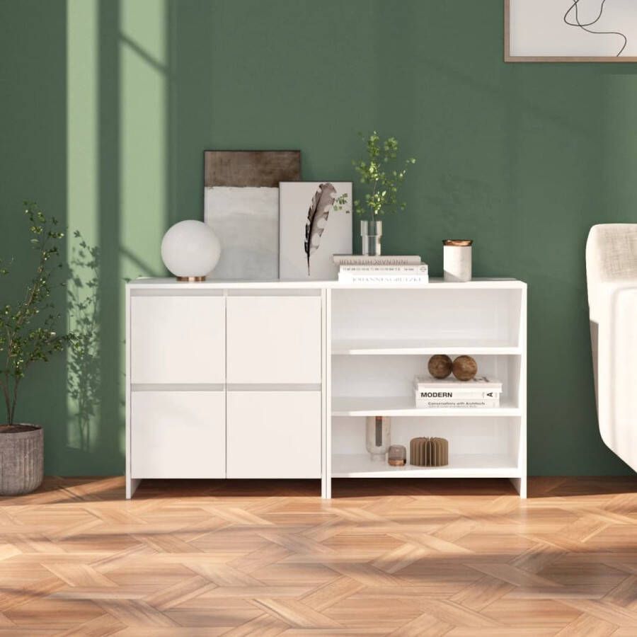 The Living Store Dressoir Hoogglans wit 70 x 40.5 x 75 cm Bewerkt hout