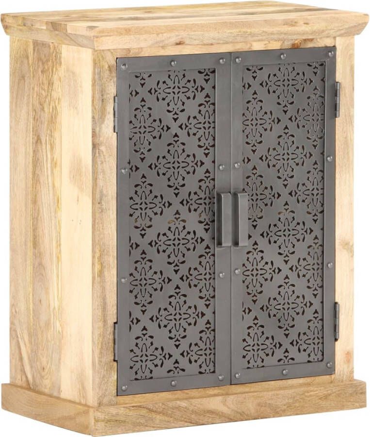 The Living Store Dressoir met stalen deuren 60x35x75 cm massief mangohout Dressoir Mango Hout Zwarte Meubels Vintage Dressoir Salontafel