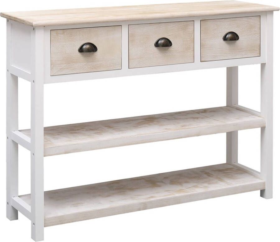 The Living Store Dressoir Massief Paulowniahout 108 x 30 x 76 cm Wit en Bruin