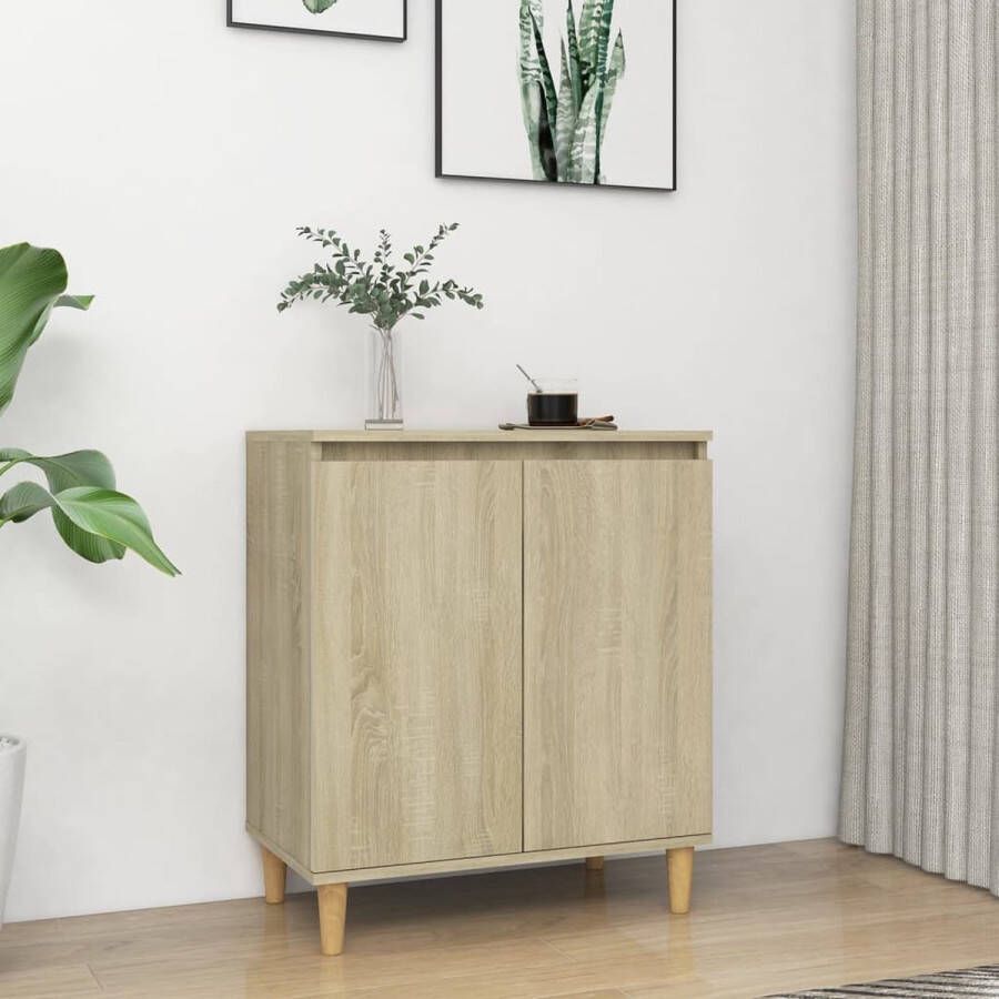 The Living Store Dressoir met houten poten 60x35x70 cm bewerkt hout sonoma eiken Dressoir Scandinavisch Design Salontafel Tv Meubel Opbergkast - Foto 2
