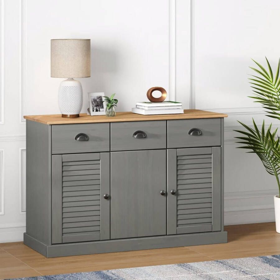 The Living Store Dressoir met lades VIGO 113x40x75 cm massief grenenhout grijs Keukenkast